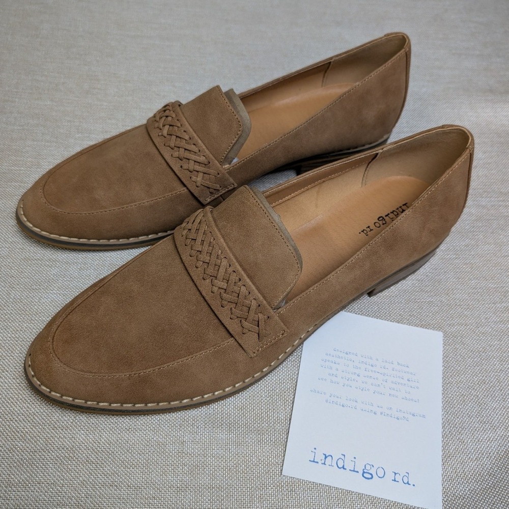 Indigo Rd Harpar Loafers Womens 11 Medium Brown NIB Braided Suede Slip On Flat